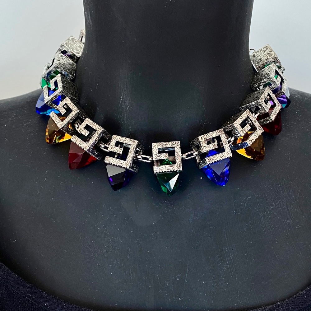 Gucci Silver GG Cubes Necklace With Crystals